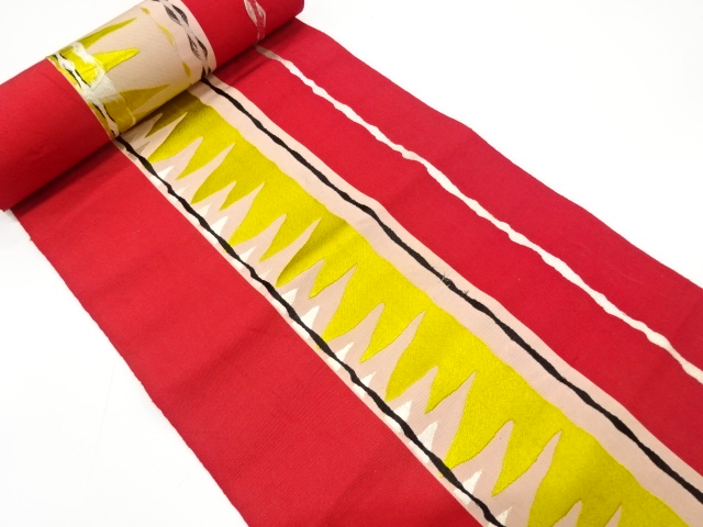 JAPANESE KIMONO / ANTIQUE BOLT FOR HASSUN OBI / WOVEN STRIPE & ABSTRACT